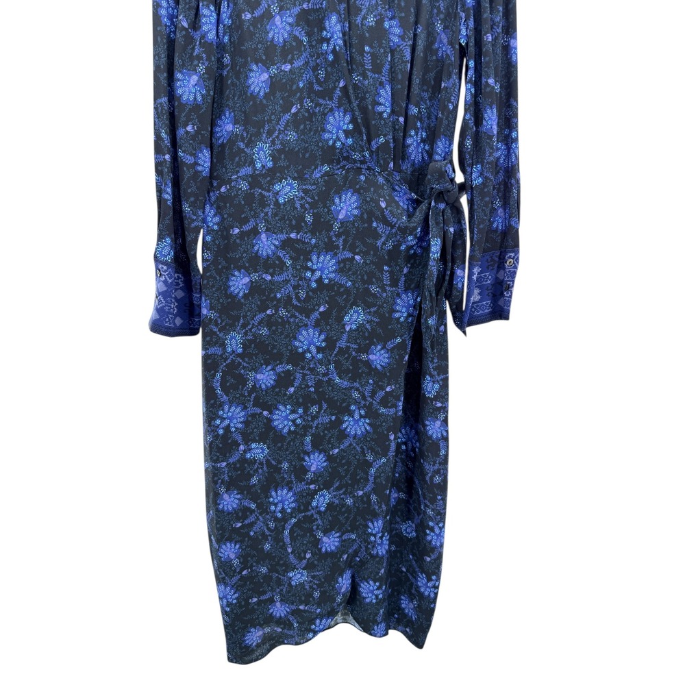 Kobi Halperin Hunter Mock Neck Long Sleeve Midi Dress Size L Blue Floral - Picture 8 of 8